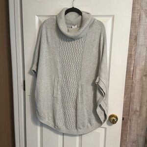 CAbi Light Gray Ribbed Knit Poncho Sweater